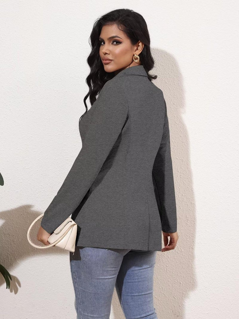 Genhoo Blazers for Women Long Cardigan Work Knit Blazer with Zip Pockets Dark Grey M - Image 4